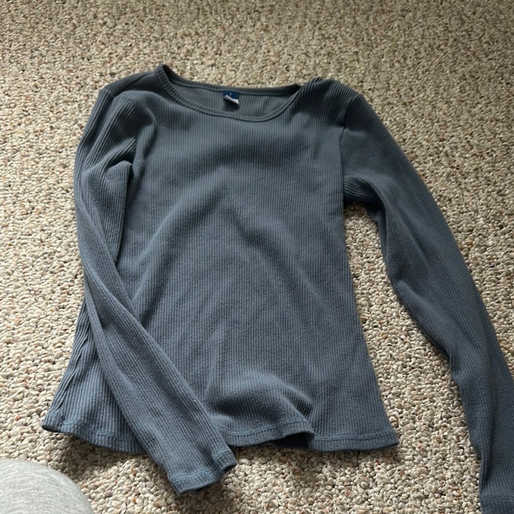 Women's Blue Gray Long Sleeve Top
